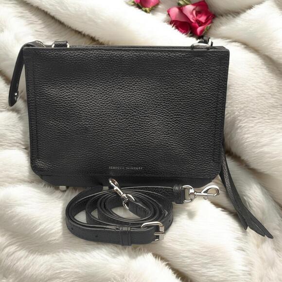 Rebecca Minkoff Crossbody Regan Fringe Pebbled Leather Studded Zipper Top Handle - Picture 1 of 14